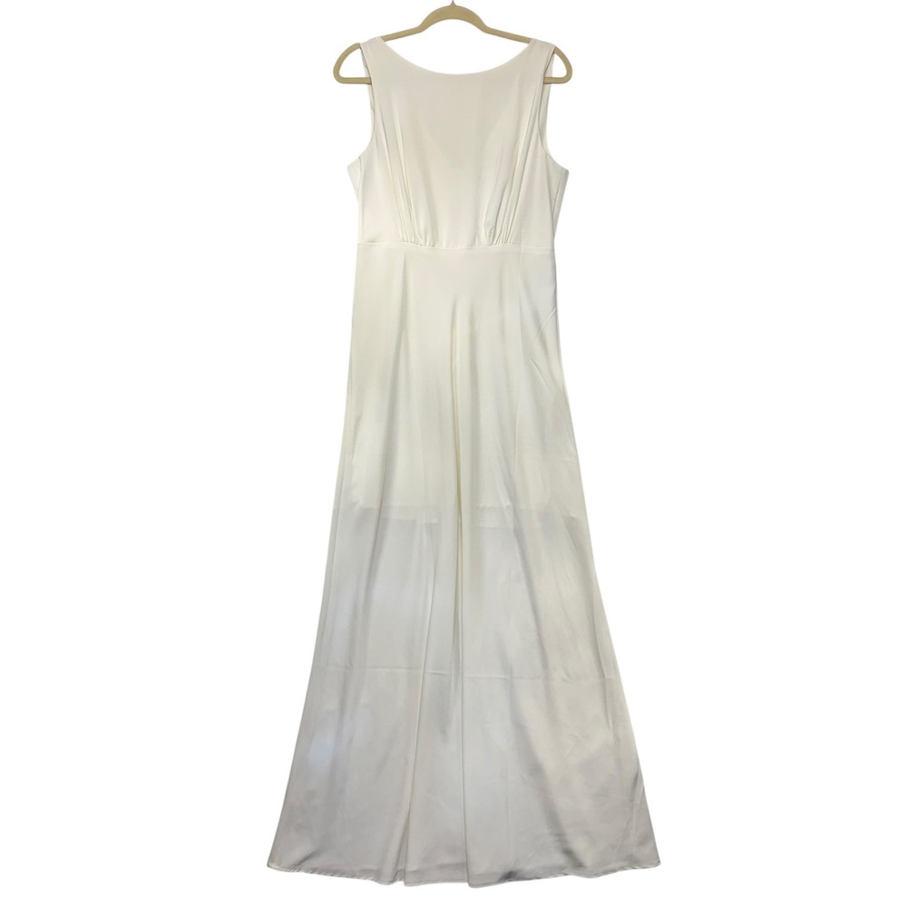 White Sleeveless Pleated Maxi Dress Bridal Formal Gown Womens Sleek Old Money‎ L
